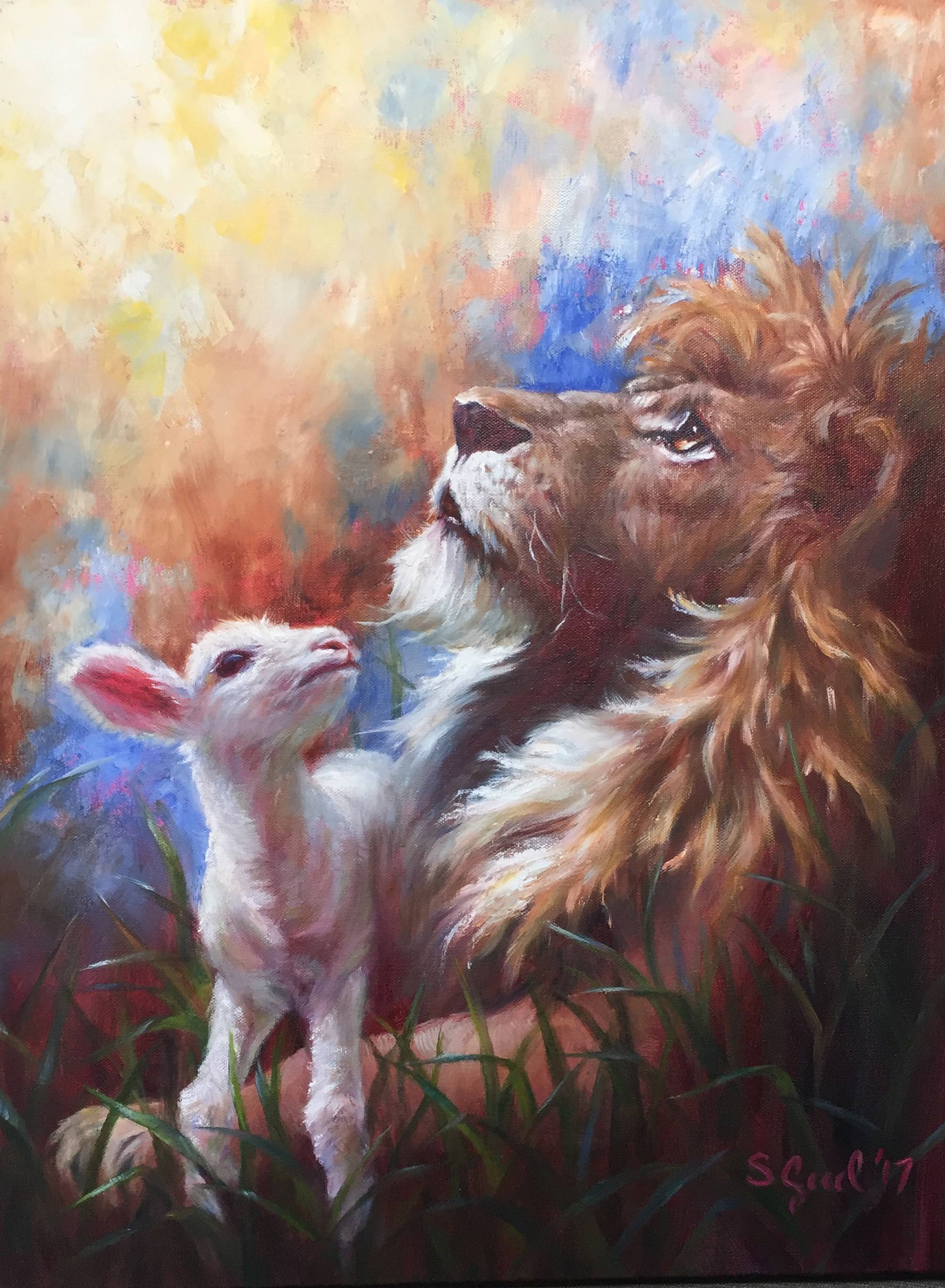 Fineart, Oil Painting, Comission, Lion and Lamb, Christian Art, Sarah K Good